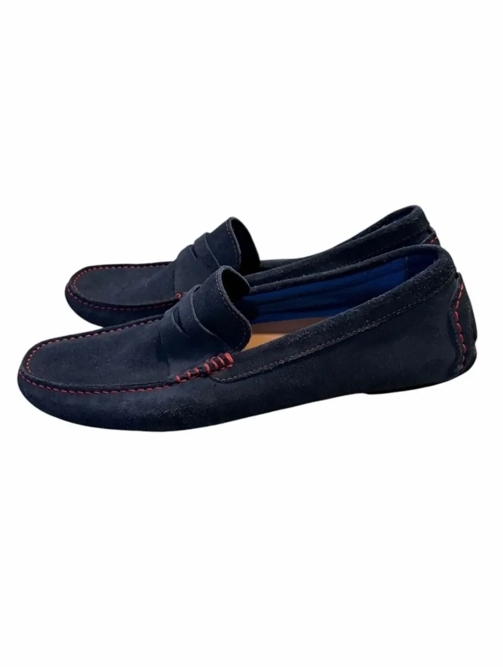DONALD J PLINER Varran Navy Blue Suede Driving Loafers Red Stitch Men’s 11.5M